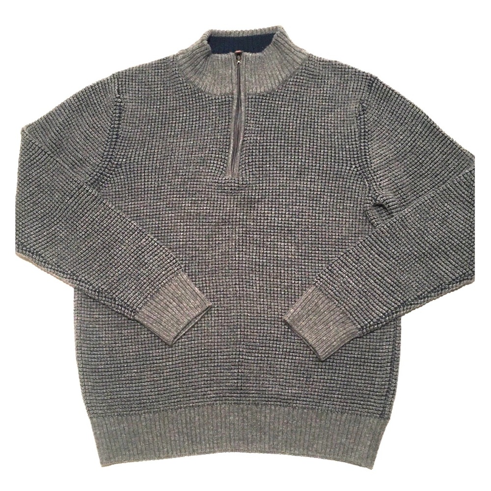 Luca Nobili Knitted Zip Up Sweater High Neck Gray Navy Wool